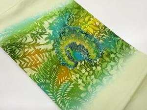 塩瀬孔雀に草葉模様名古屋帯